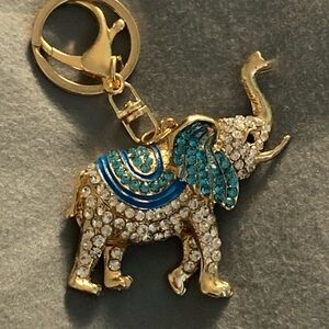 Gold and Blue Elephant Keychain